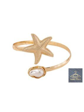 14K Gold Plated Starfish Arm Cuff Adjustable Upper Arm Bracelet Boho Beachy
